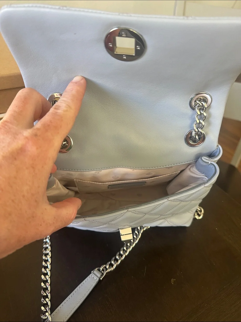 kate spade Quilted Light Blue Shoulder Bag with Silver Chain